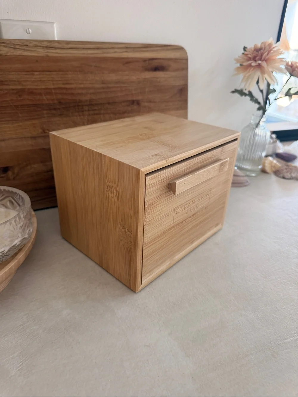 Clean Skin Club Bamboo Storage Box with Natural Wood Finish